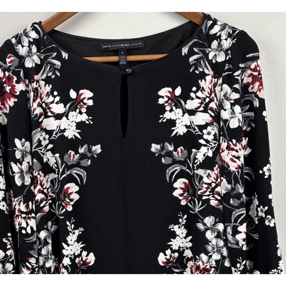 White House, Black Market Black Print Blouse Women’s Small Floral Long Sleeve